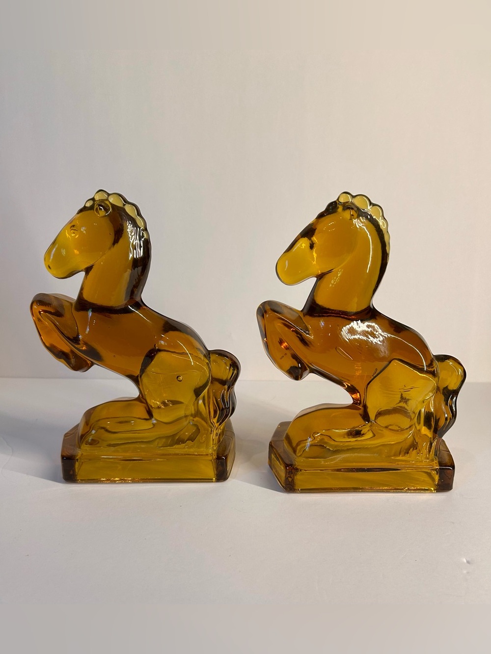 LE Smith Rearing Horse Glass Bookends Pair MCM